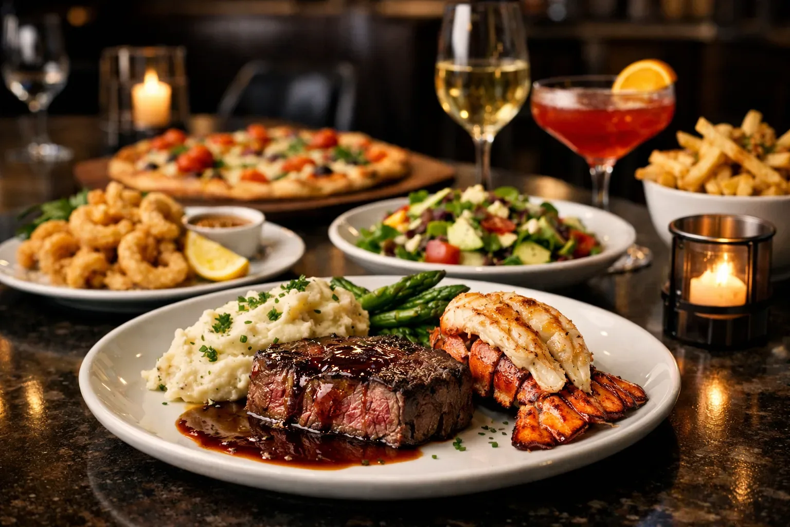 Restaurant food and table