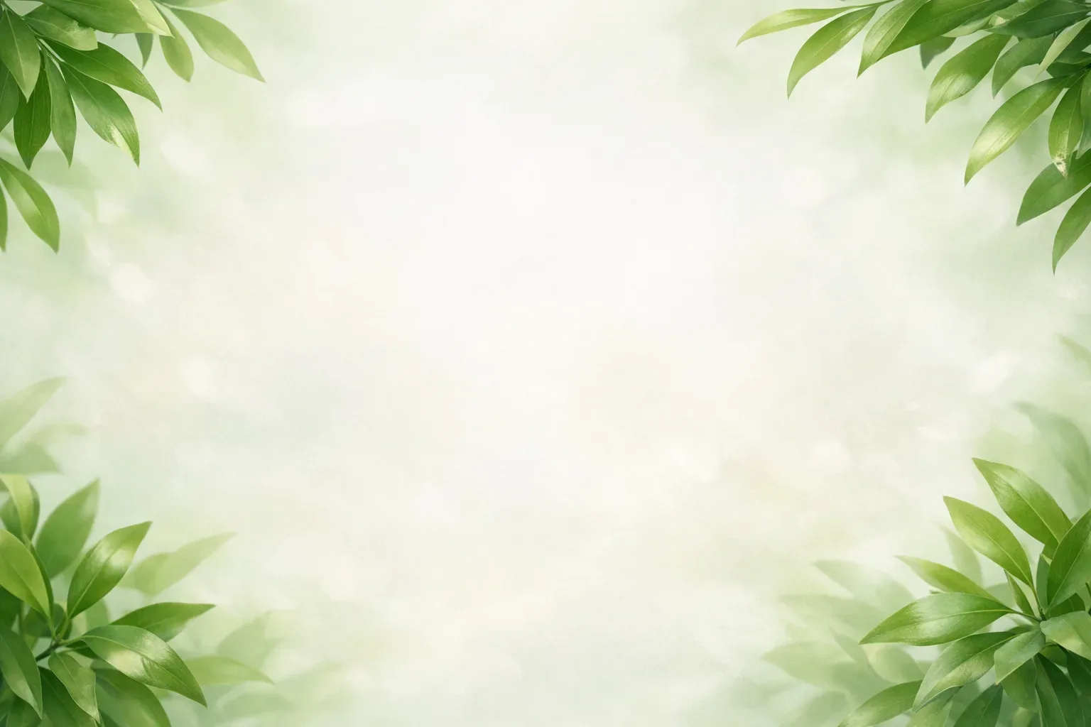Soft pale background with green plant leaves at edges